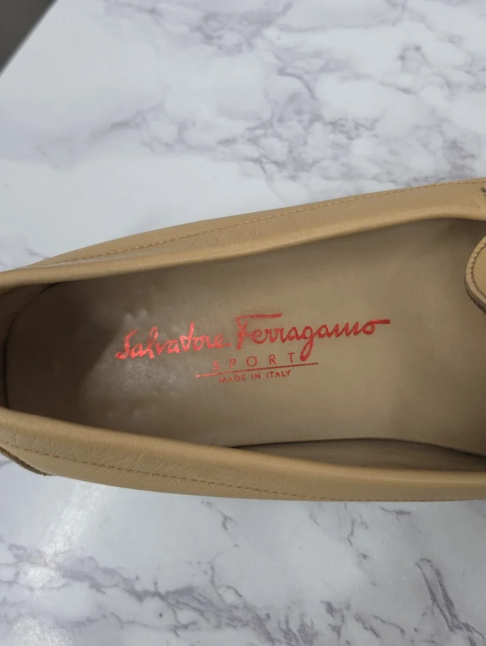 Salvatore Ferragamo Sport Tan Leather Gancio Driving Moccasin Loafers Shoes